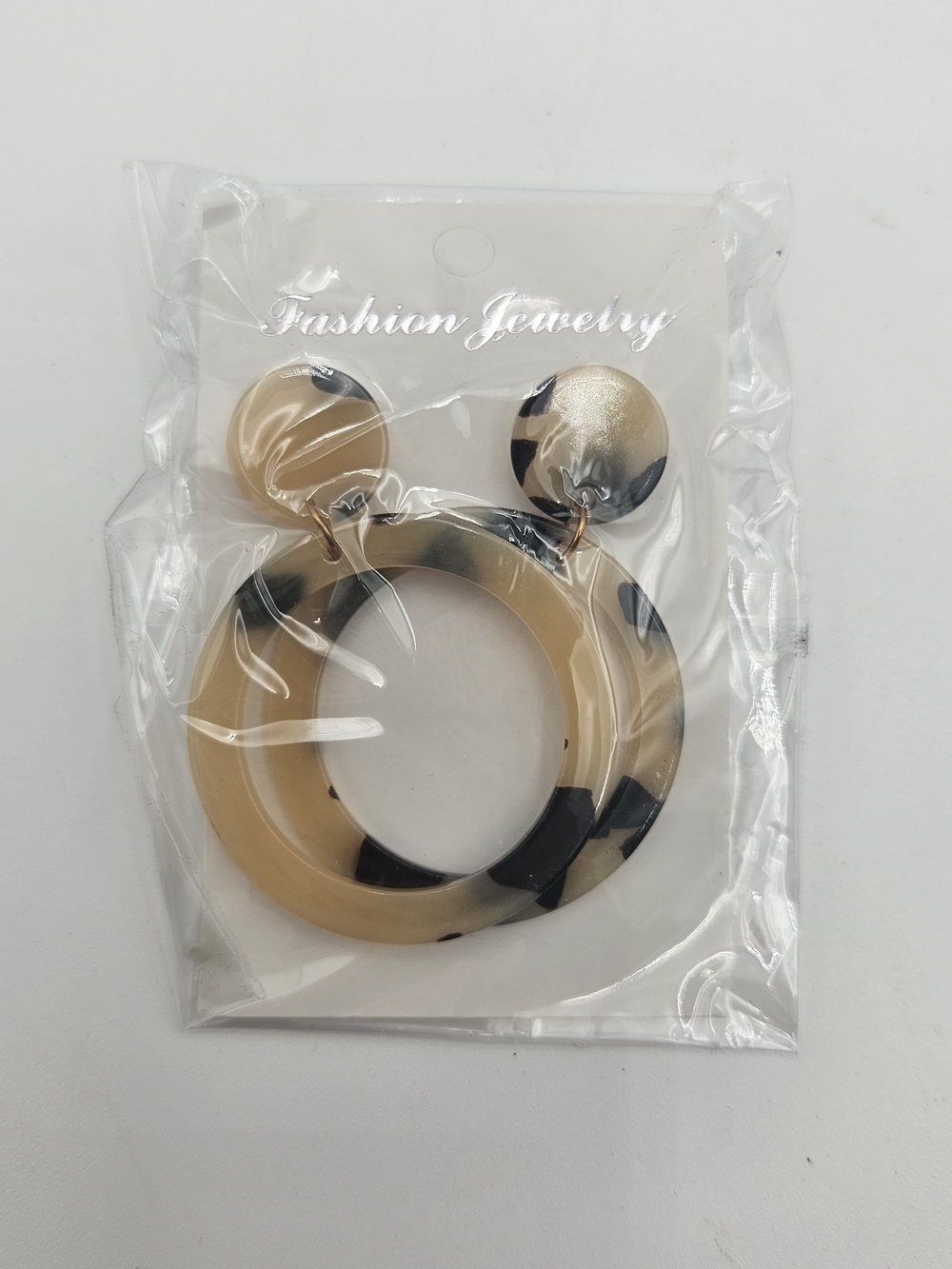 Fashion Jewelry Beige Tortoiseshell Hoop Drop Earrings